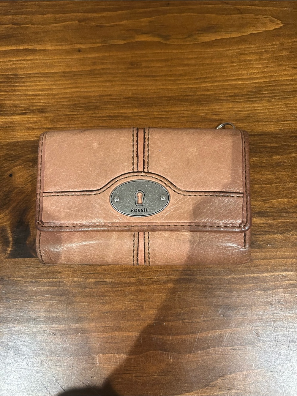 Fossil Tan Leather Key Pouch with Metal Lock Plaque